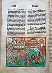 Biblia [Strassburg: Johann Grüninger, 2.V.1485]. Judith Chapter 13: Judith with the Head of Holofernes. b<sub>5</sub> v.