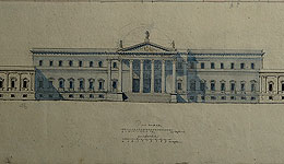Nicholas  Benois. Draft for the School of Jurisprudence. Plan and the facade. 