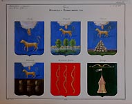 Coats of Arms of  Pskov Province. Pskov, Ostrov, Opochka, Novorzhev, Velikie Luki, Toropets.