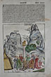 Pagewith a  hand coloured  woodcut  depicting the worship of the golden calf