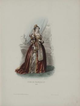 A. Portier after a drawing by F.C. Compte-Calix. Court of Francis I (1530). 1854. Coloured  steel-plate engraving