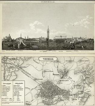 View and Plan of Venice and Environs on a map [Plans of Italian Cities]