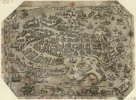 Bird’s-eye view of Venice, issued in Padua in the mid 17th century by M. Cadorin