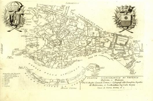 Plan of Venice, first published in V. Coronelli’s atlas Citta, Fortezze e, Isole, e Porti principlai dell’Europa … (Cities, Fortresses and Islands, as well as the Major Ports of Europe…)