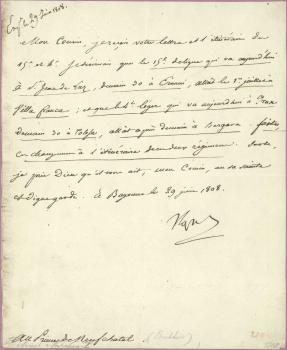 Napoleon I. Letter to Marshal Berthier about the movement of French troops towards Tolosa.