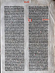 Biblia [Mainz: Johann Gutenberg, ca. 1454/55]. Лист из 42-строчной Библии Иоганна Гуттенберга.
