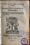 Novum Testamentum graece [Paris: Robert Estienne, 1551]. New Testament in Greek. Fourth edition. Title sheet.