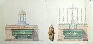 N.  Benois. Drawings of the facade of the Catholic altar made of malachite.