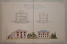 N.  Benois. Project  of the hospital in Peterhof. Section and the facade.
