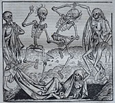 Woodcut depicting the Dances of Death 