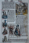 Page from «Book of Chronicles» with hand coloured woodcuts