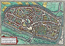 Bird's-eye View Plan of Duisburg.  From the  Atlas of Cities of the World (About the Principal Cities of the World, the second book, 1575) G. Braun and F. Hogenberg, Volume 2, map 34.