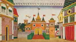 И. Билибин. Царство Дадона, городская площадь. Эскиз декорации.