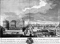 План дополнен двенадцатью видами достопримечательностей, которые воспроизводят исторический облик Петербурга середины XVIII века