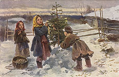 Крестьянские дети, украшающие рождественскую елку