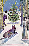 Волки у рождественской елки в лесу