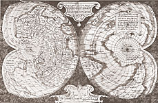 Карта мира в двойной сердцевидной проекции. 1538 г.