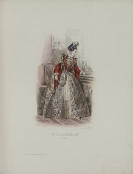 A. Portier after a drawing by F.C. Compte-Calix. Court of  Henry III (1580). 1854. Coloured  steel-plate engraving