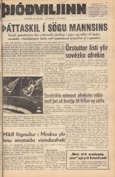 «Pjóðviljinn» (Рейкьявик), 13 апреля 1961 года. - № 84, с. 1