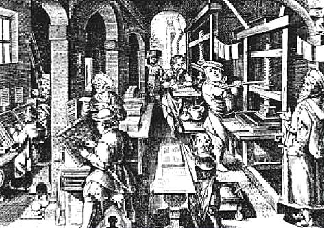 16th Century Printing House. Engraving after a drawing by I. Stradamus