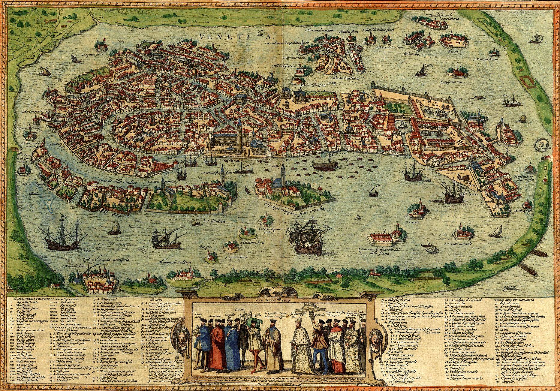 Перспективный план Венеции из первого тома Атласа городов мира Брауна и Хогенберга.