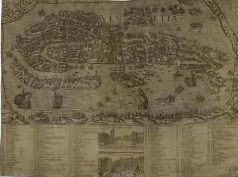 Bird’s-eye View of Venice, engraved and published by F. Valegio at the early 17th century