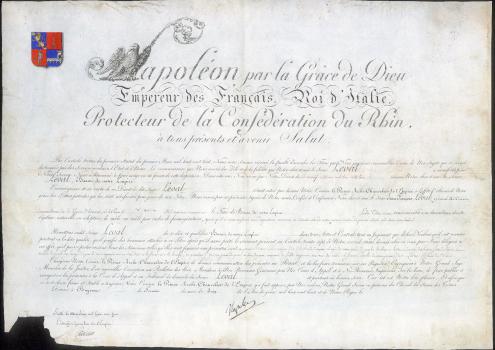 Наполеон I. Грамота о пожаловании Ж.-Ф. Левалю титула барона Империи. 1 июня 1808 г. Байонна.
