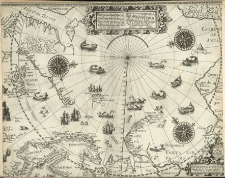 Delineatio cartae trium navigationum per Batavos <…>=Beschrijvinghe van de drie seijlagien door de Hollanders <…> :