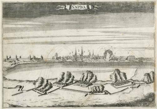 Unknown Russian engraver. Siege of Narva in 1704. 1713