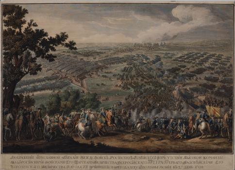 N. de Larmessen, after the original by Pierre-Denis Martin Jr. Battle of Poltava (first stage). After 1724