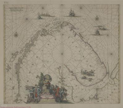 Finmarchiae et Laplandiae maritime=Nieuwe pascaert van de kusten Finmarchen en Lapland strekende van Dronten tot Archangel