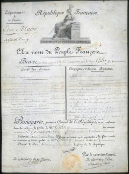 Letter patent appointing J.-A. Gibori as squadron commander, signed by Bonaparte. 