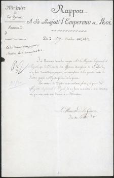 Napoleon I. Instructions and autograph signature on the report of the Duke of Feltre.