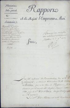 Napoleon I. Instructions and autograph signature on the report of the Minister of Police of France Savary about the head of the Berlin police arrested in Prague.