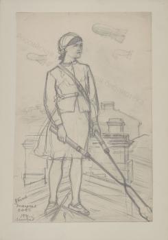 Н.М. Быльев-Протопопов. «Дежурная МПВО». Карандаш. 1942 г. 