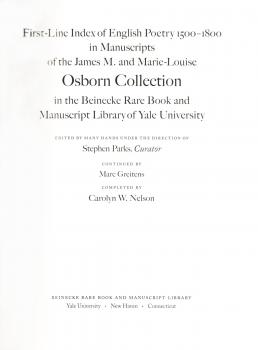 First-line index of English poetry, 1500-1800, in manuscripts of the James M.