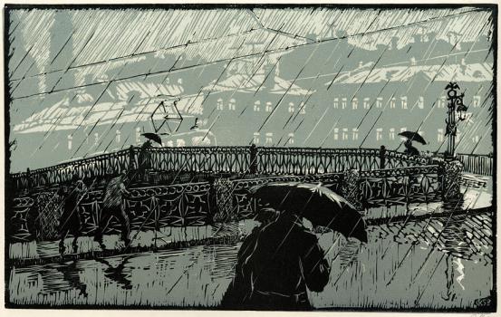 S. S. Kaplan. Moika Embankment in the Rain. 1958