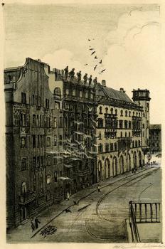 A. B. Karpova-Lebedinskaya. Bolshoy /Great/ Prospekt towards Leo Tolstoi Square. 1970s